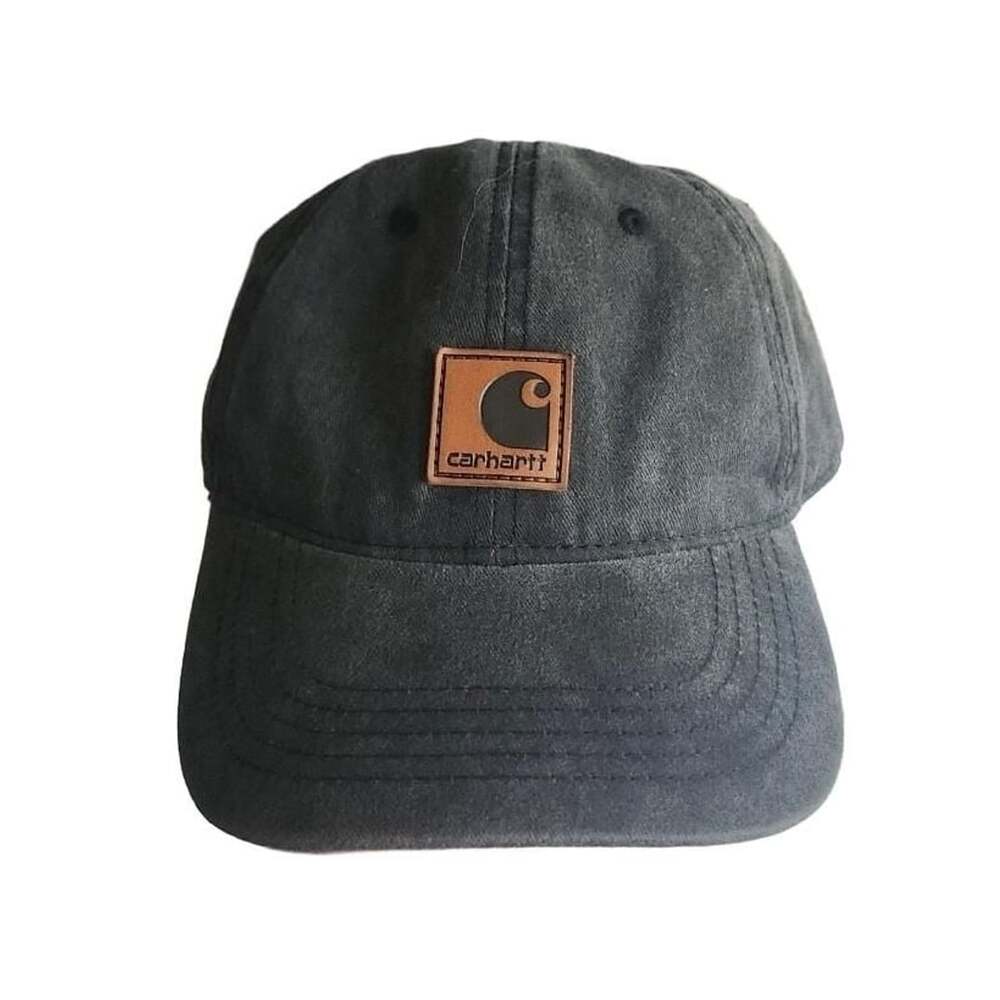 Carhartt 100289 301 Washed Canvas Leather Patch Logo Adjustable Cap Charcoal Dar